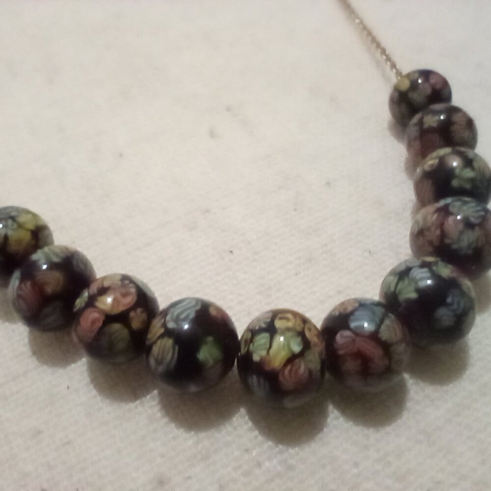 Italian Millefiore Glass Bead Necklace 12K gold chain 18"
